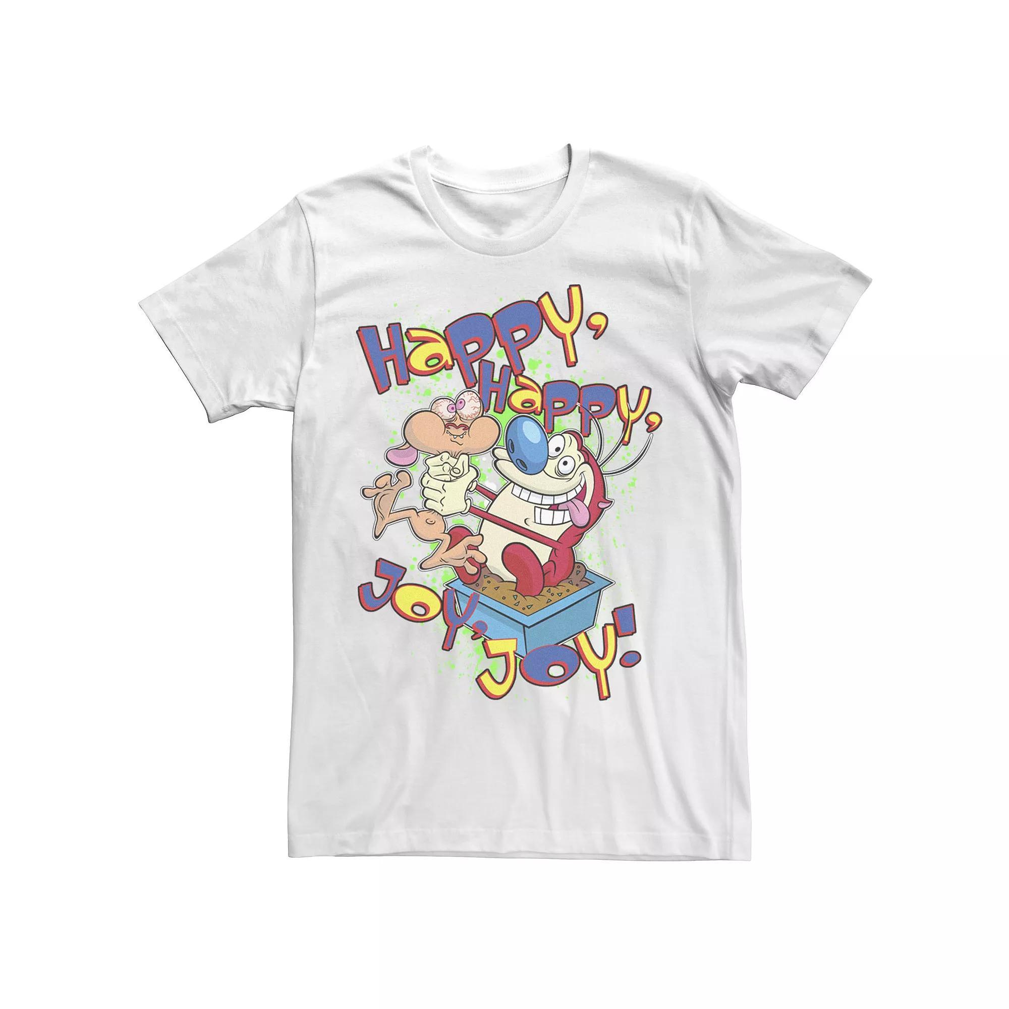Men's Ren & Stimpy Happy Happy Joy Joy Ren Chokes Stimpy Tee, Size: Medium, White Product Image