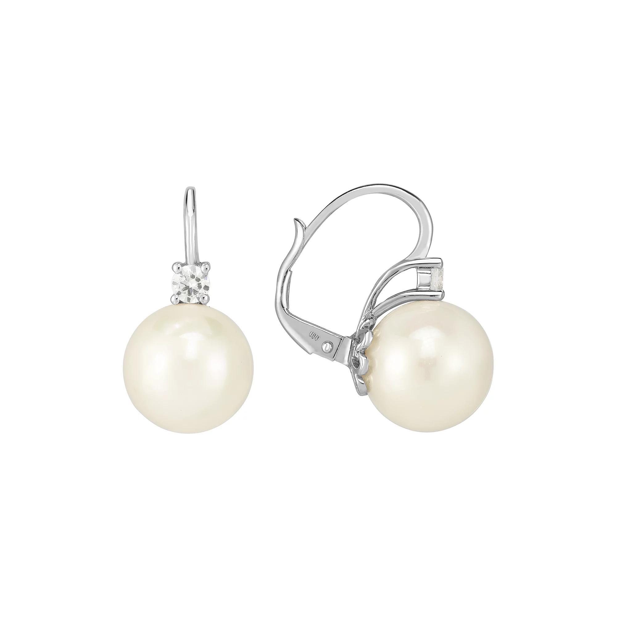 Sterling Silver Shell & Cubic Zirconia Drop Earrings, Women's Product Image