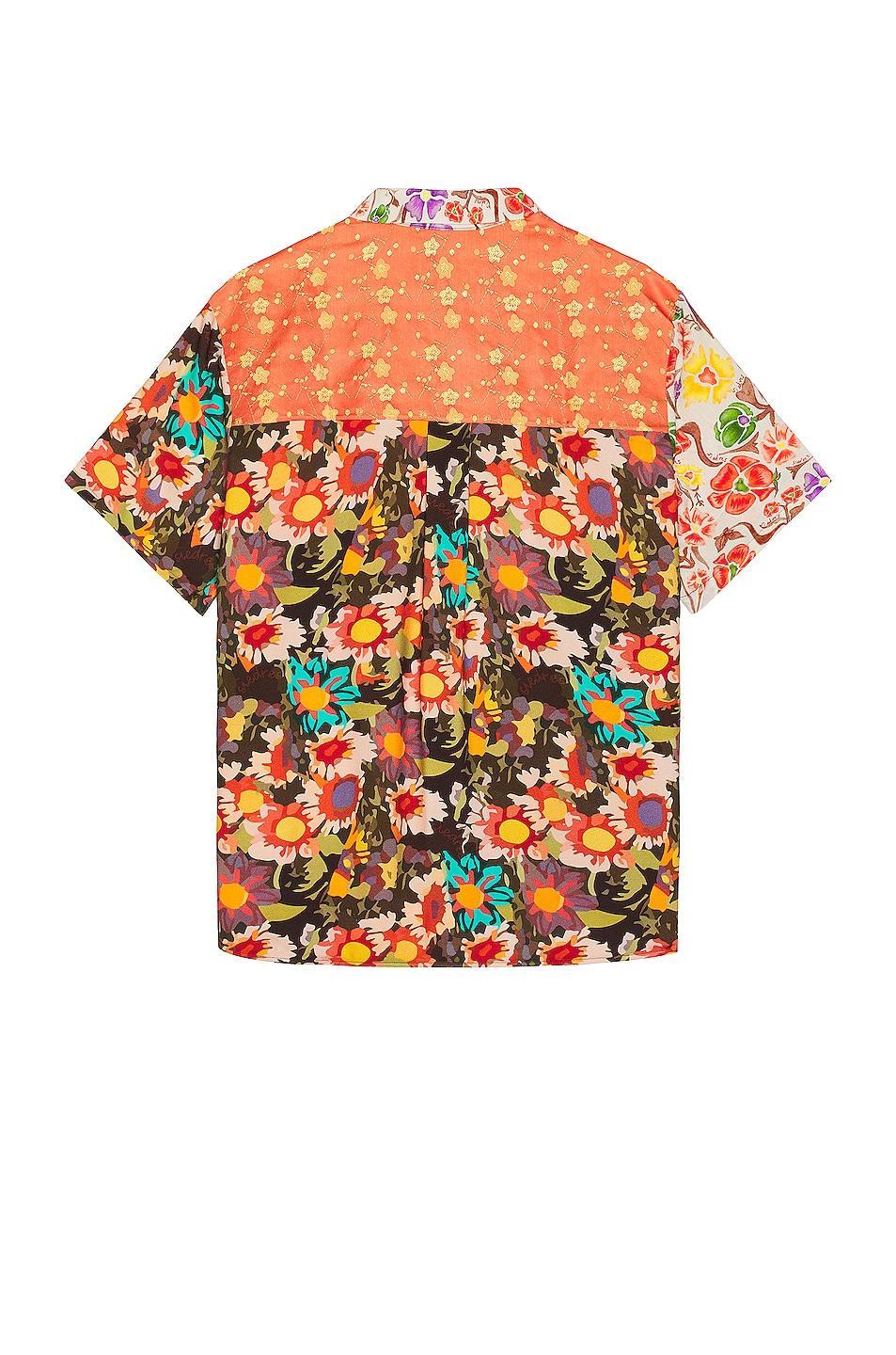 SIEDRES X Fwrd Printed Patchwork Short Sleeve Shirt in Chocolate Product Image