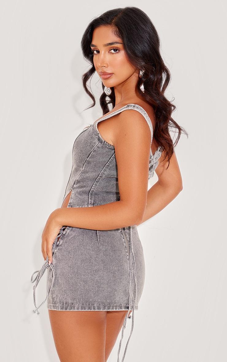 Petite Light Grey Denim Lace Up Corset Top Product Image