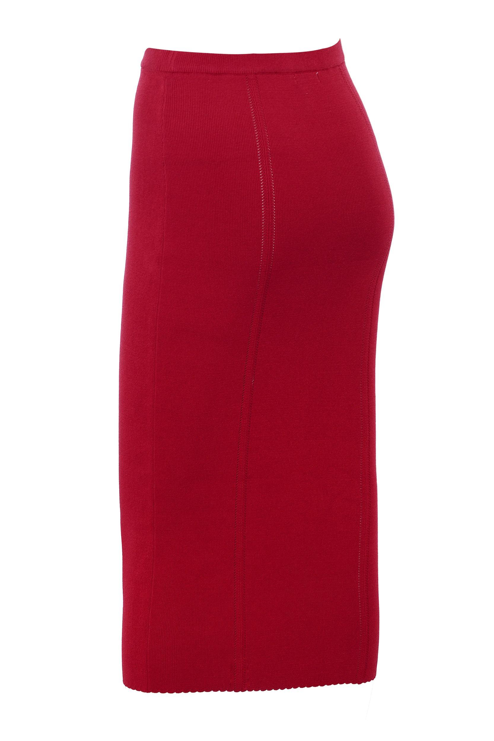 Eliane  red bodycon knitted midi skirt Product Image