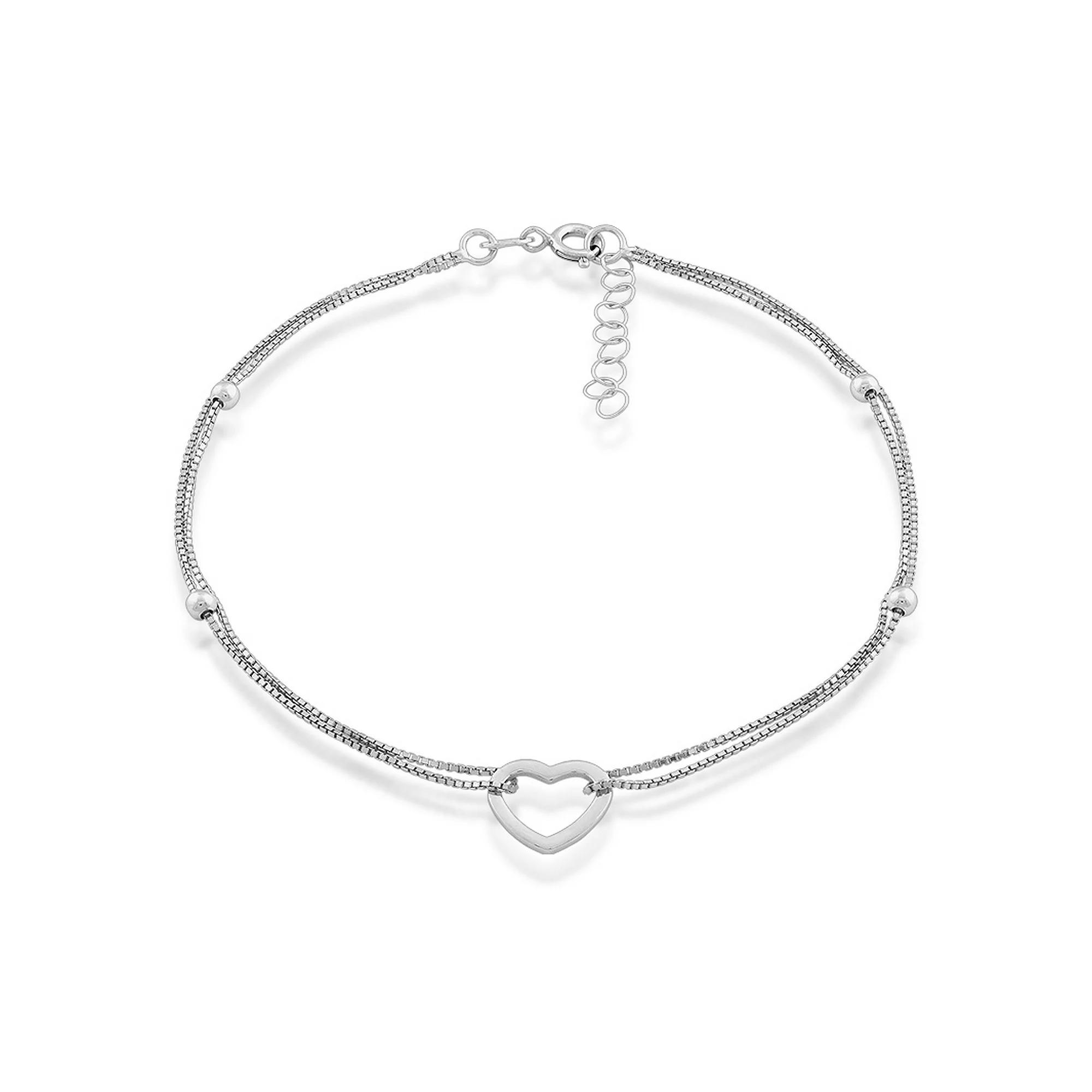 Argento Bella Sterling Silver Double Strand Heart Anklet, Womens Gold Tone Product Image