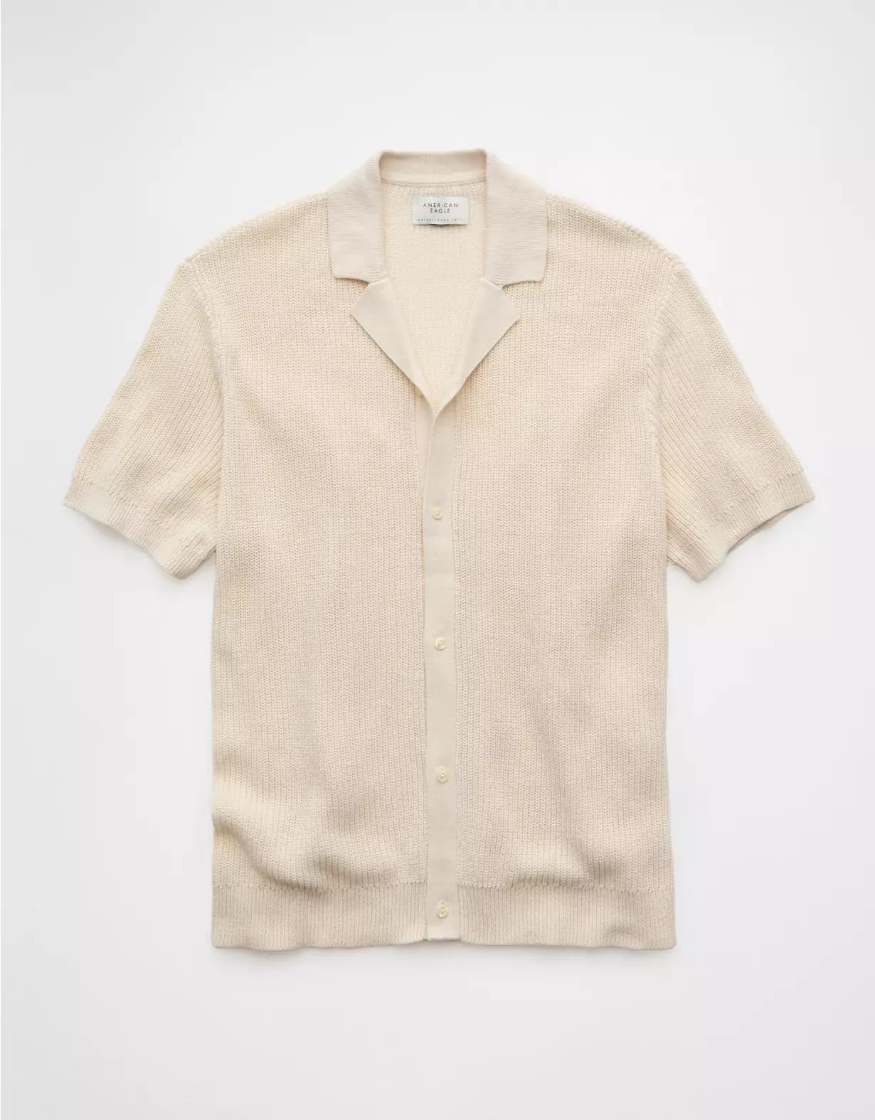 AE Shaker Button-Up Sweater Polo Shirt Product Image