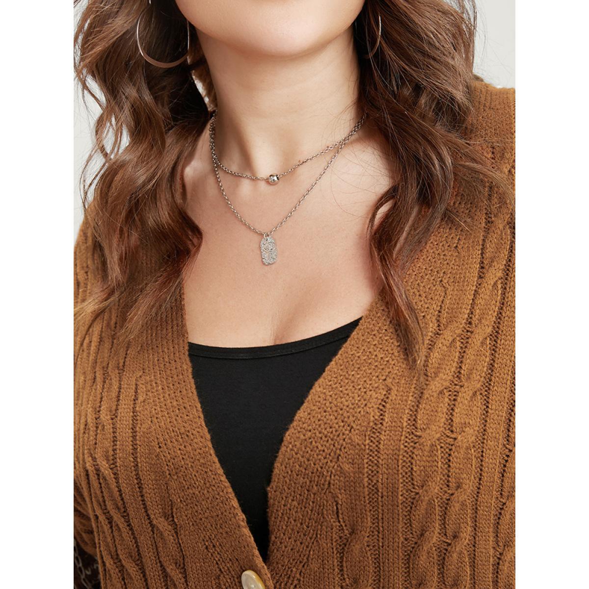 Plus Size Gingham Contrast Soft Sexy Yarn Knit Cable Knit Button Front Cardigan Bronze Women Casual Loose Long Sleeve Dailywear Cardigans BloomChic 18-20/2X Product Image