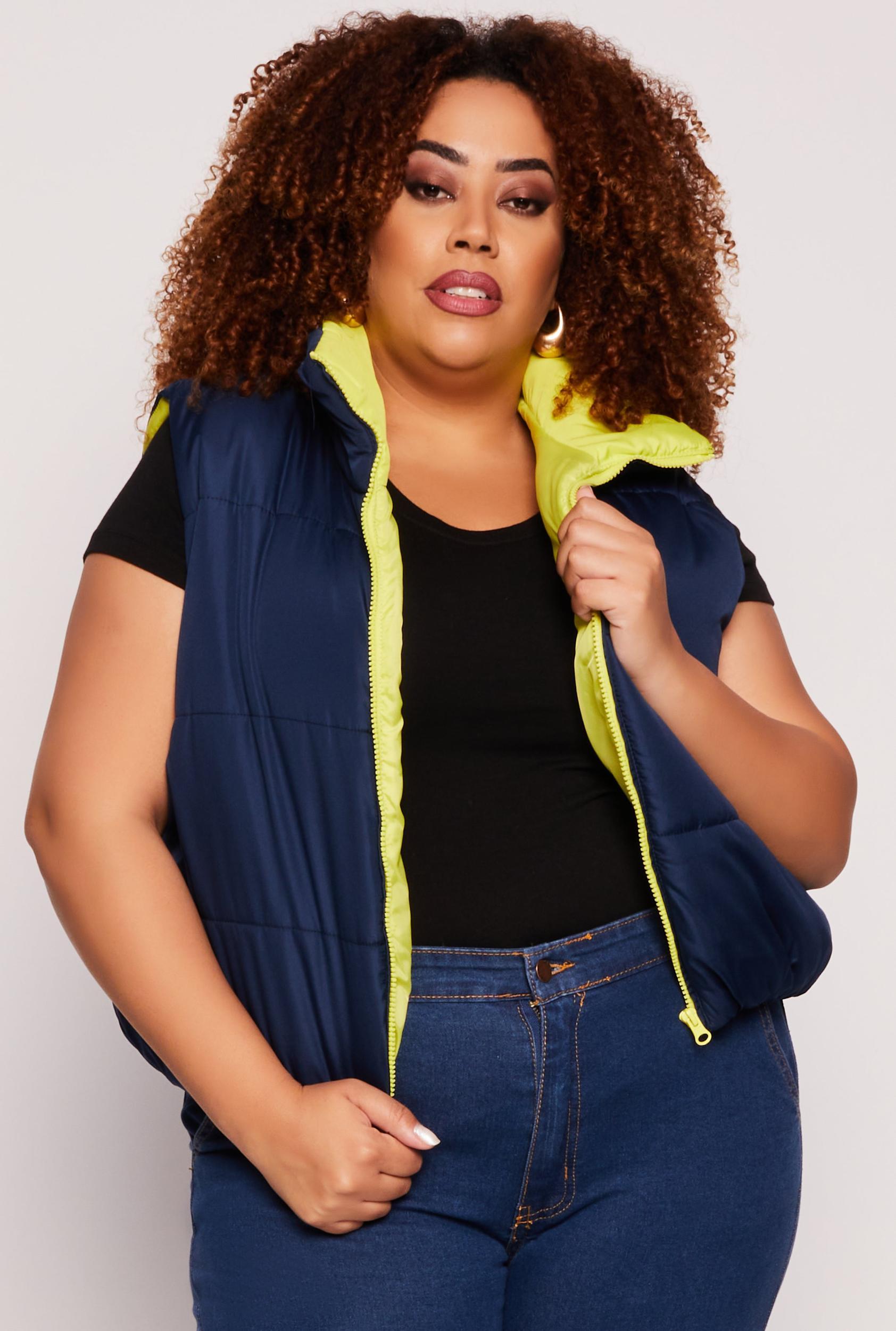 Womens Plus Size Color Blocked Puffer Vest Product Image