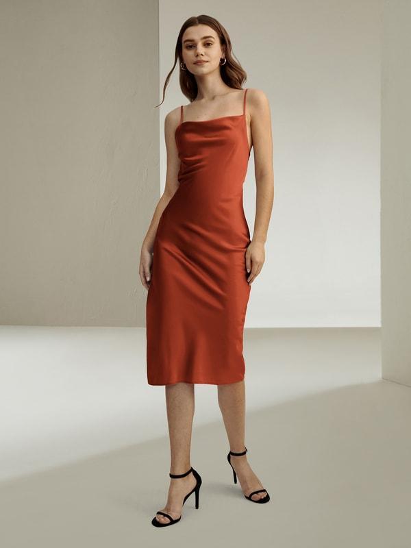 Elegant Alluring Cowl Neck Silk Dress Product Image