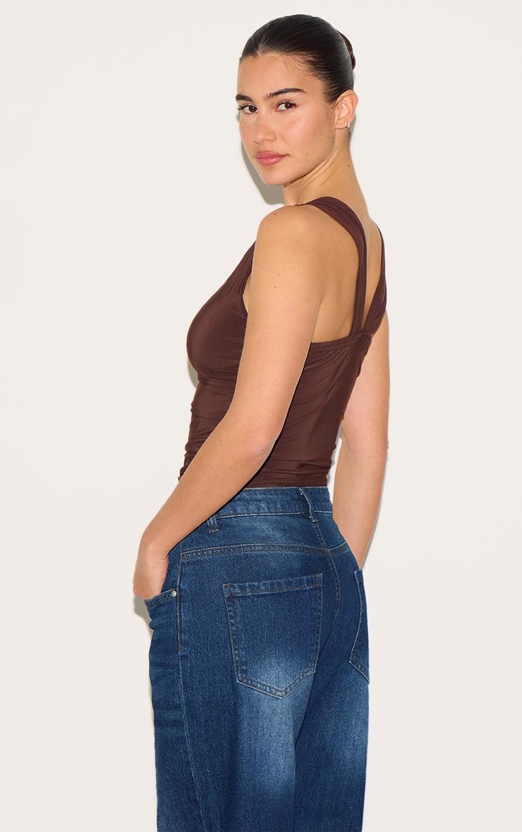Chocolate Asymmetric Strap Detail Vest Top Product Image