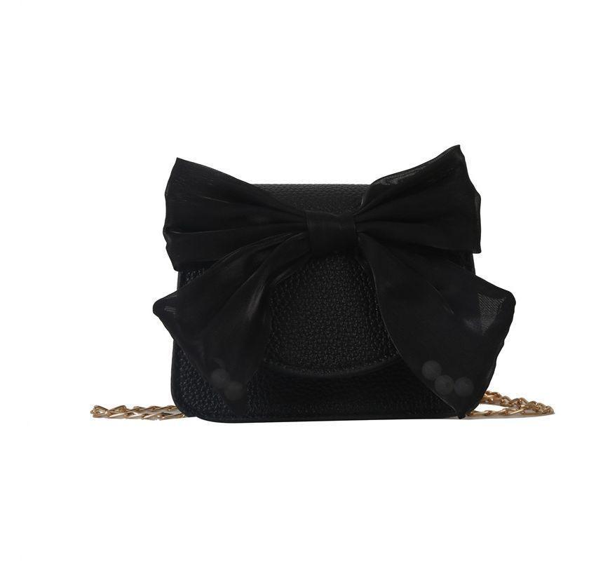 Bow Chain Strap Faux Leather Flap Crossbody Bag Product Image