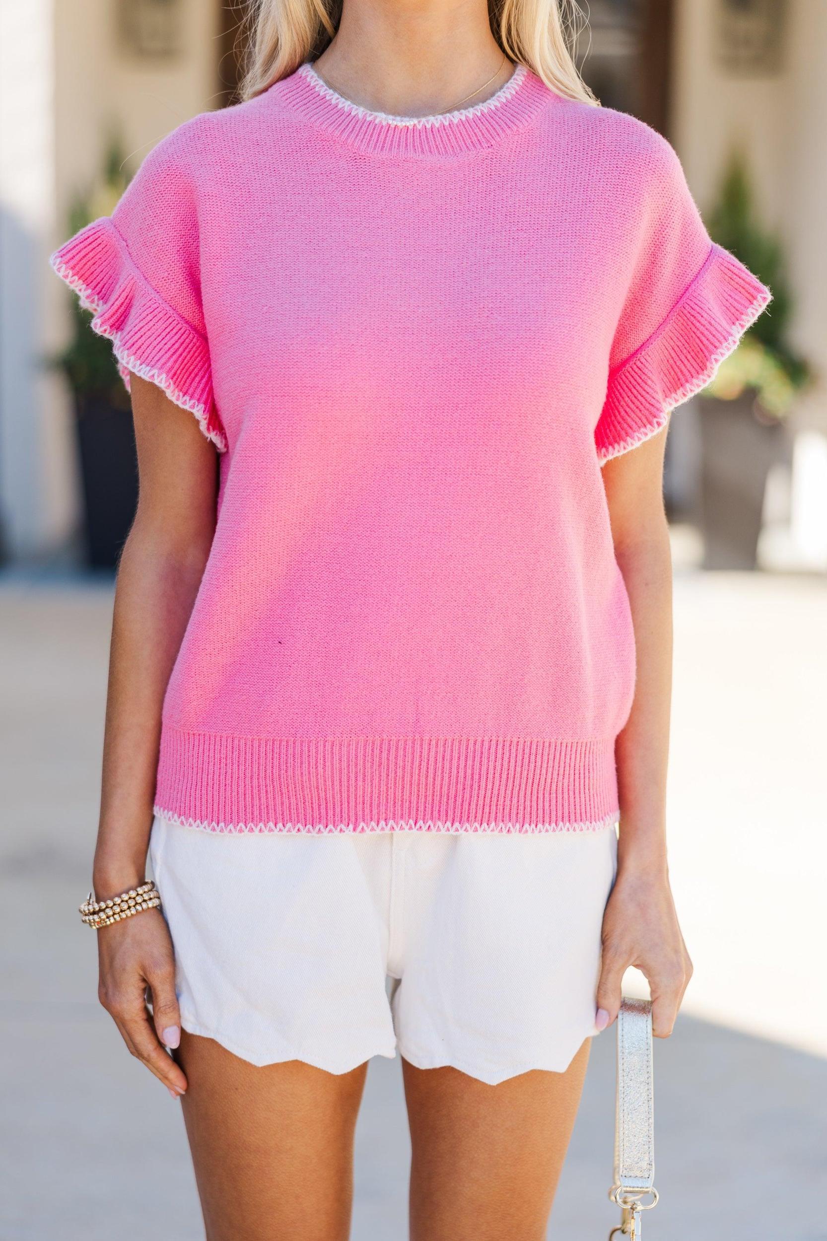 It's All For You Pink Ruffled Knit Top Female Product Image