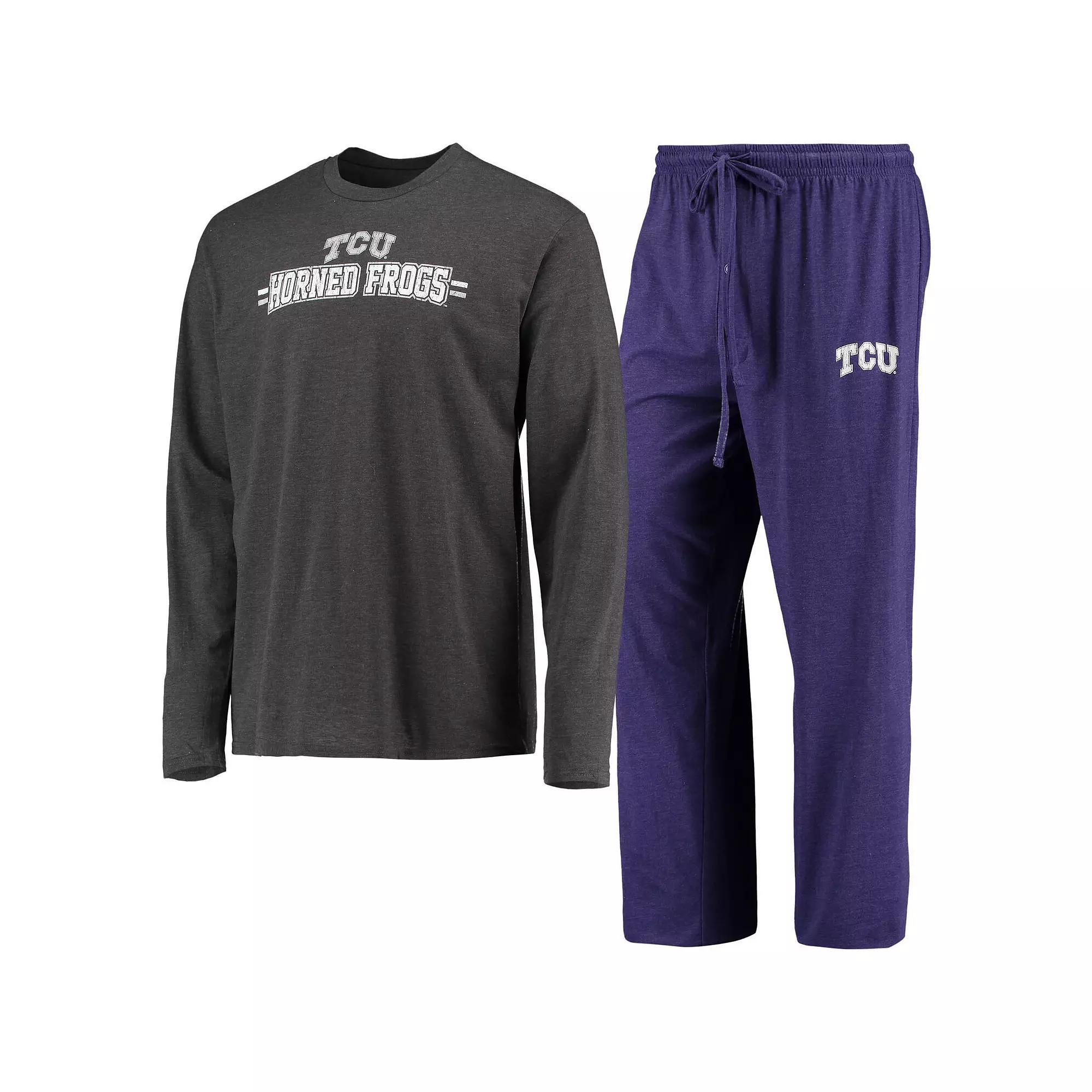 Men's Concepts Sport Purple/Heathered Charcoal TCU Horned Frogs Meter Long Sleeve T-Shirt & Pants Sleep Set, Size: Medium Product Image
