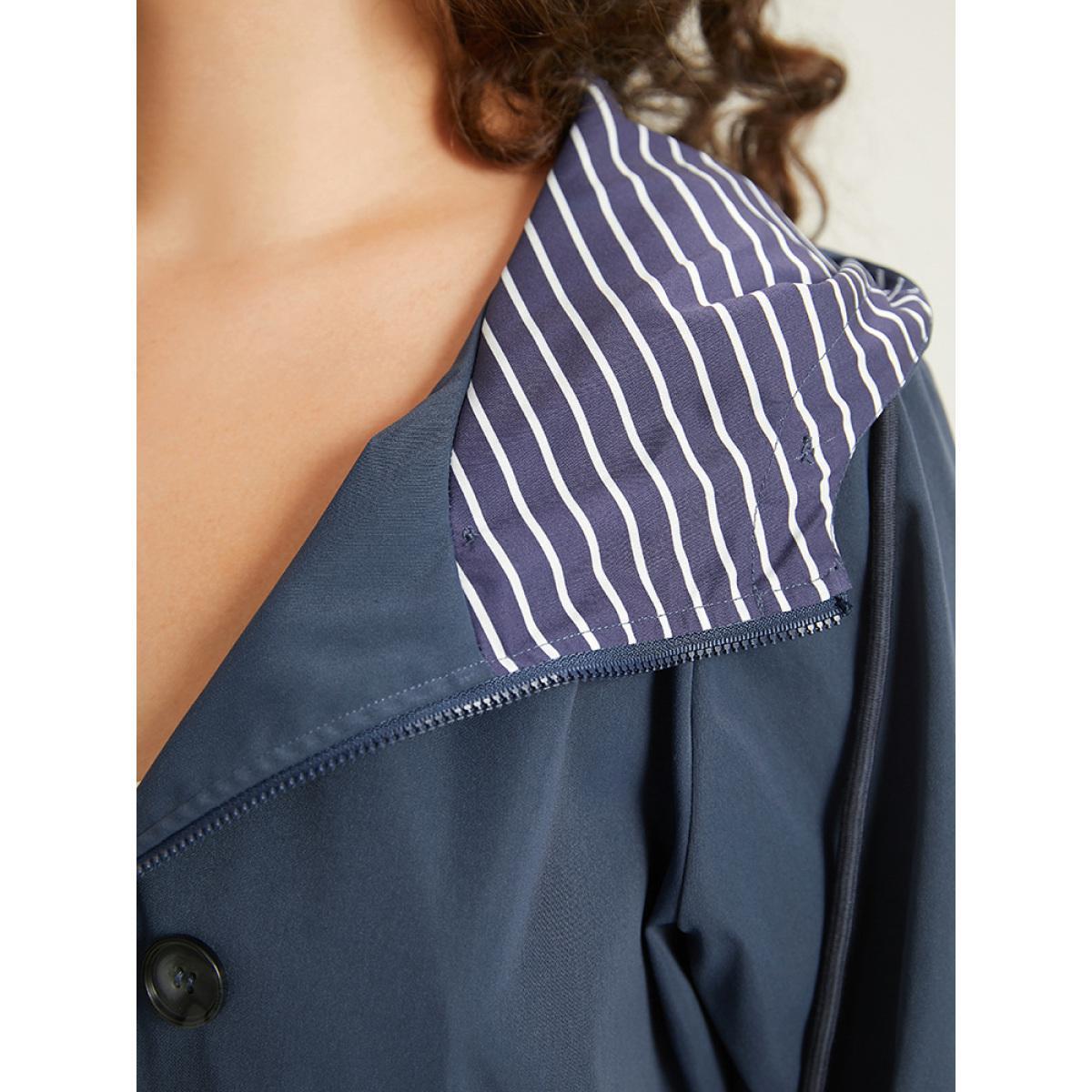 Plus Size Striped Patchwork Zipper Pocket Drawstring Coat Women DarkBlue Casual Contrast Ladies Everyday Winter Coats BloomChic 10/M Product Image