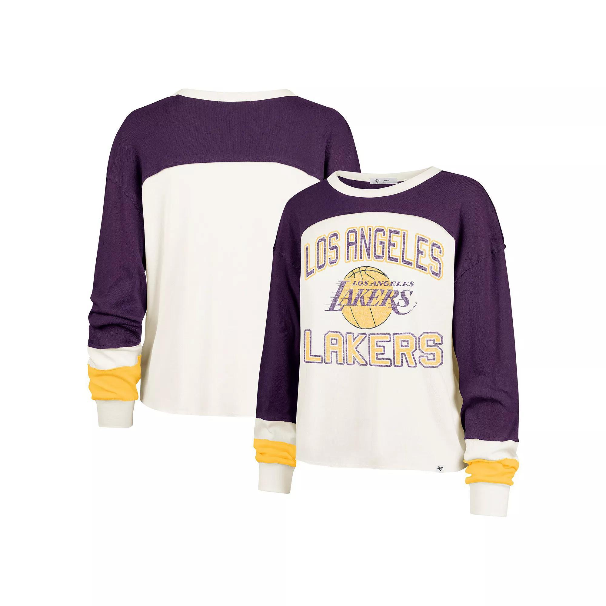 Women's '47  Cream Los Angeles Lakers Curve Raglan Long Sleeve T-Shirt, Size: Medium, Beige Product Image