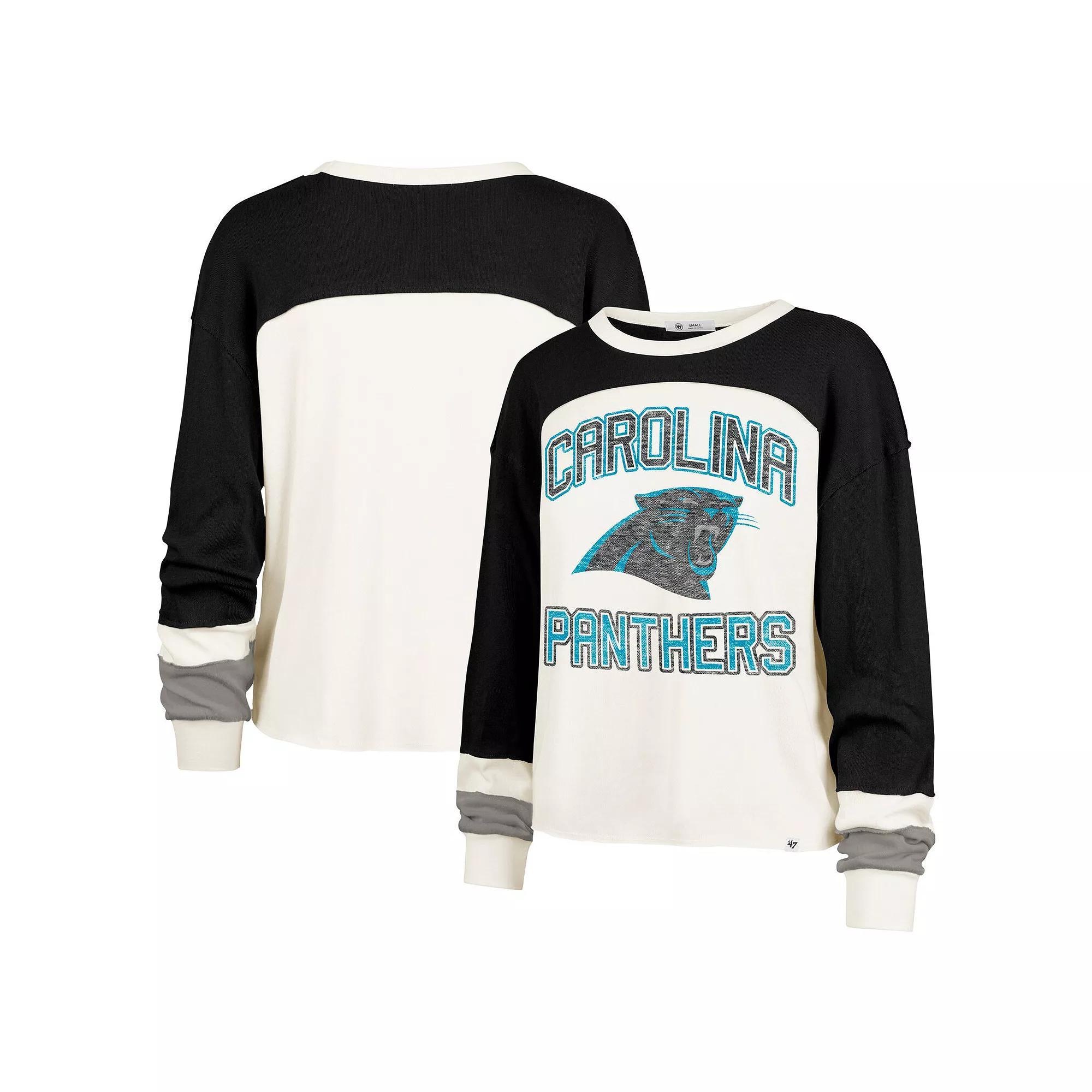Womens 47 Cream Carolina Panthers Double Header Curve Raglan Long Sleeve Crop Top Product Image