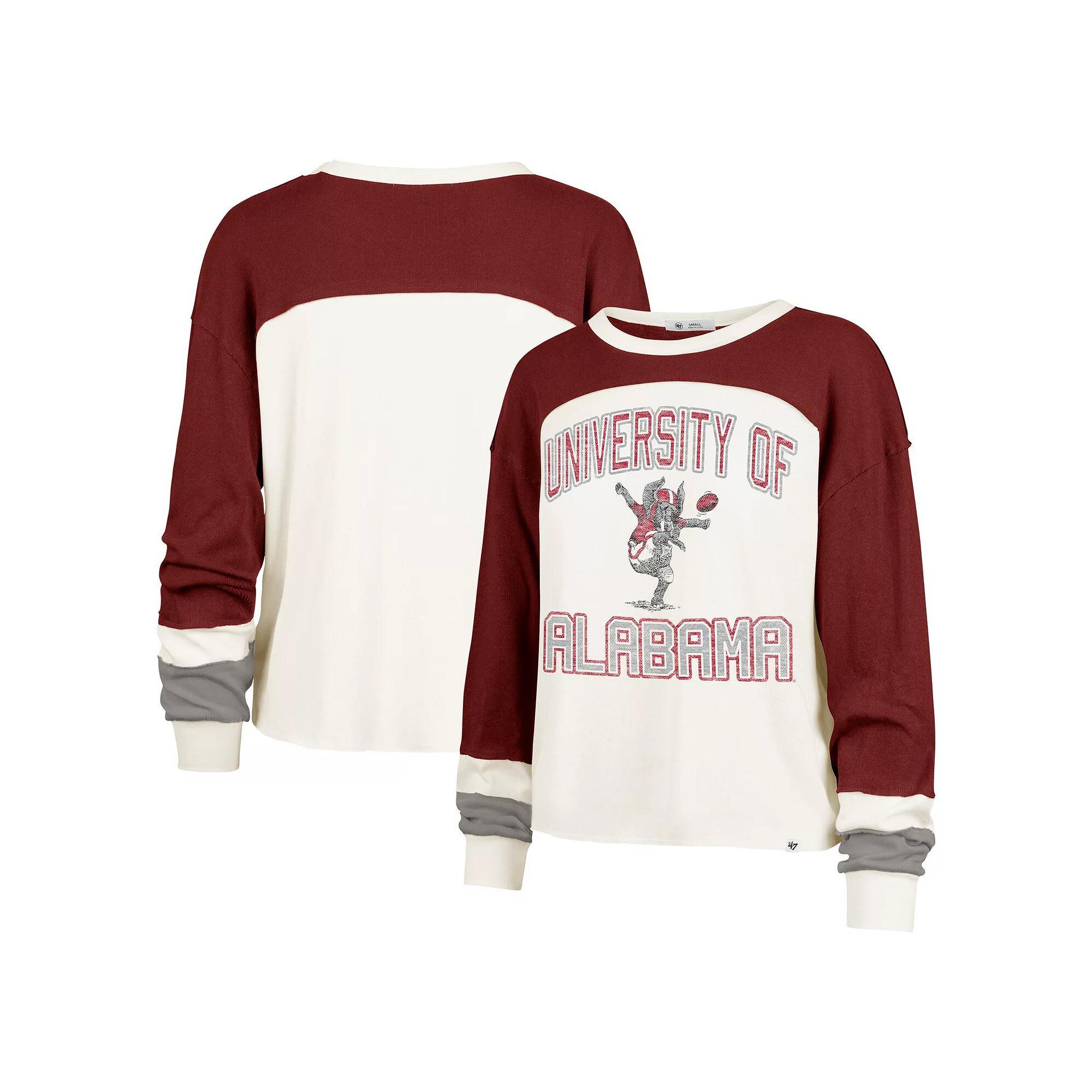 Women's '47  Cream Alabama Crimson Tide Double Header Curve Raglan Long Sleeve T-Shirt, Size: Small, Beige Product Image