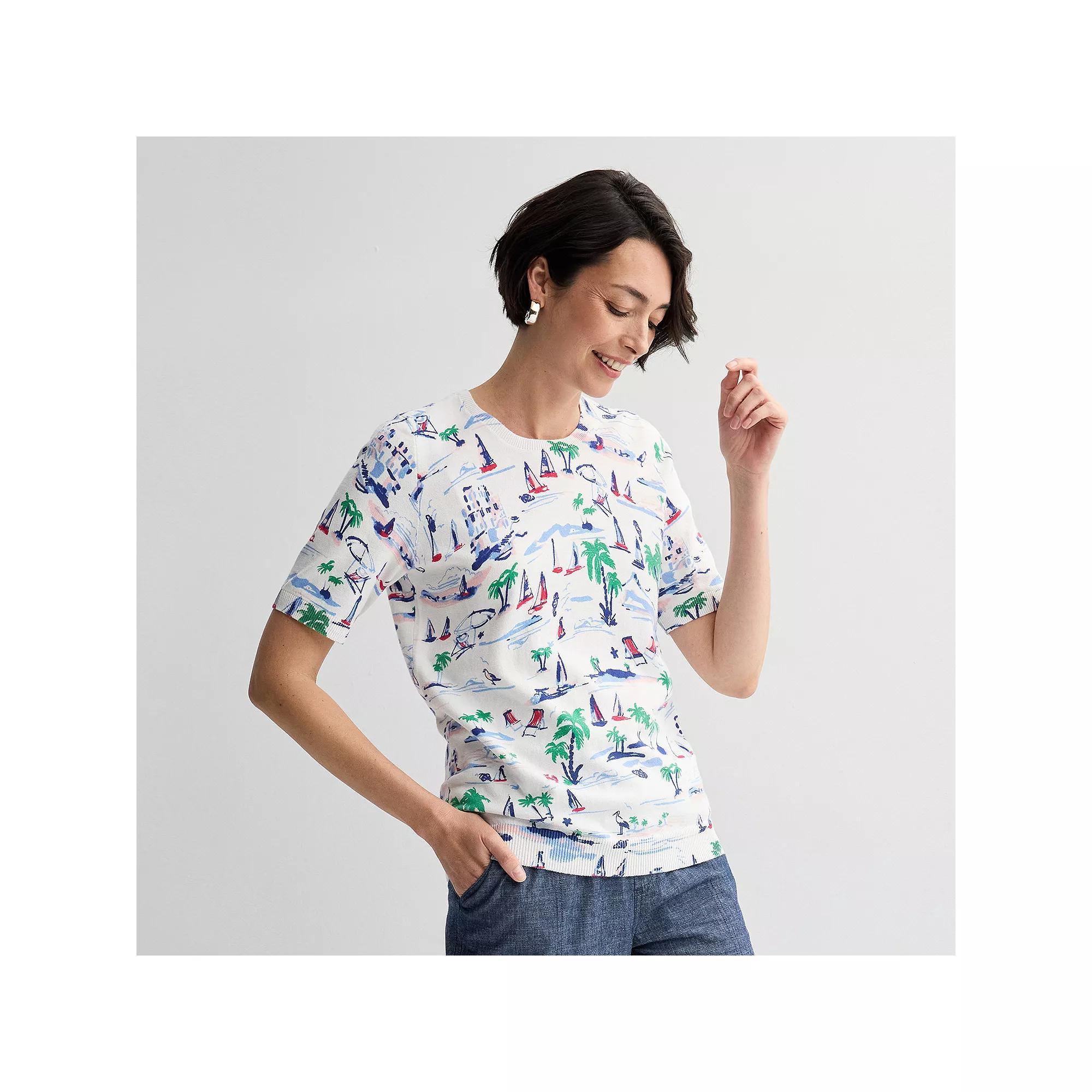 Women's Croft & Barrow® Printed Elbow Sleeve Pullover Top, Size: Medium, Blue Nautical Rope Product Image