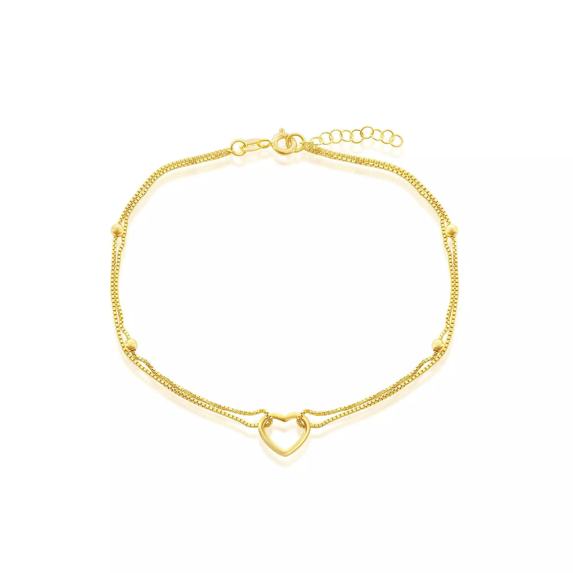 Argento Bella Sterling Silver Double Strand Heart Anklet, Womens Gold Tone Product Image