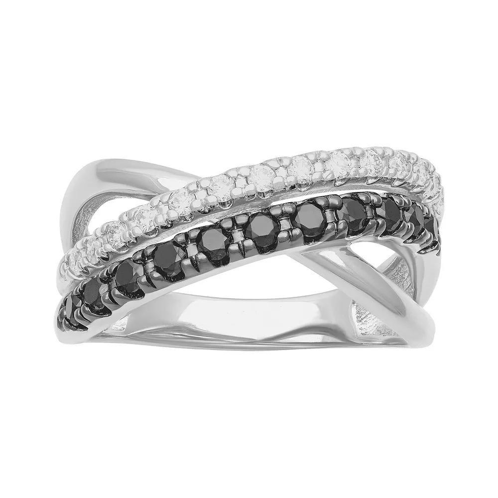 Love Always 1/2 Carat T.W. Black & White Diamond Crossover Band, Women's, Size: 5, Gold Over Sterling Product Image