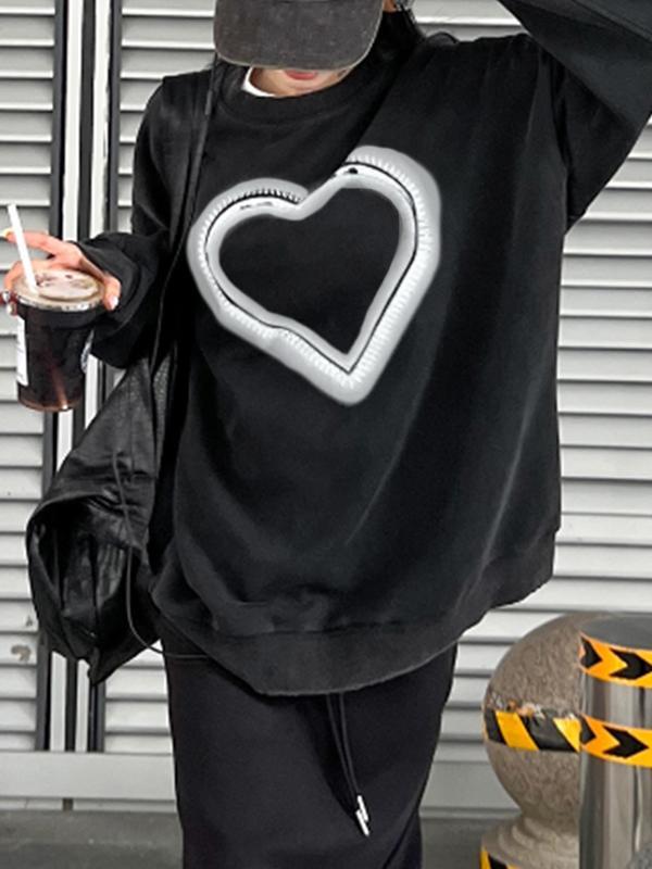 Distressed Heart Print Crew Neck Sweatshirt Product Image