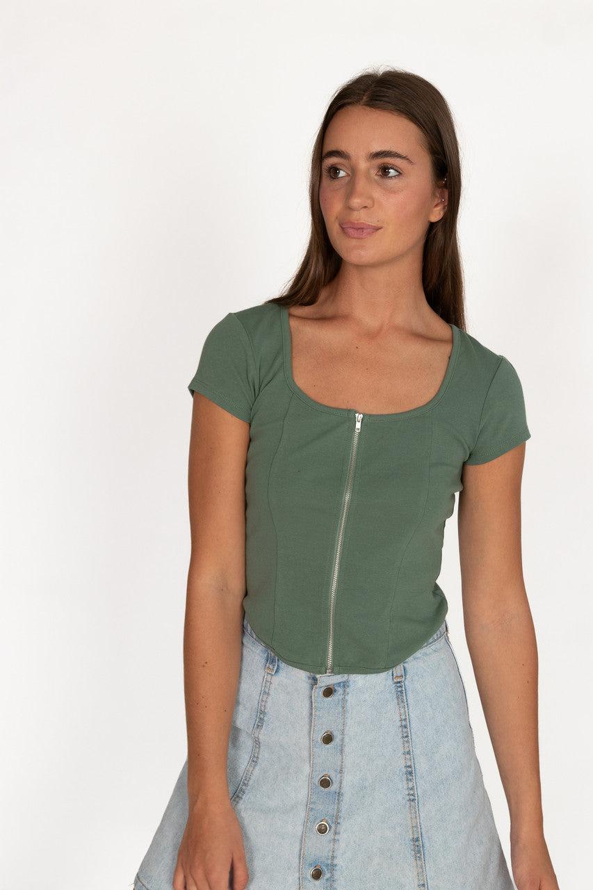Jade Green Zip Front Tee Product Image