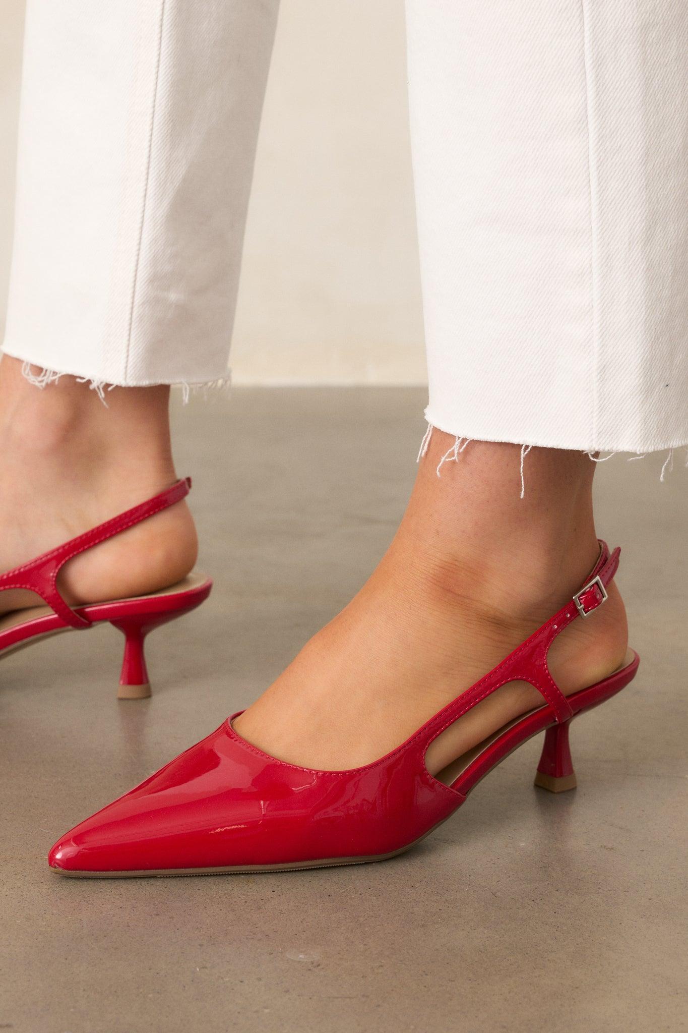 Fiercely Stunned Red Patent Slingback Kitten Heels Product Image