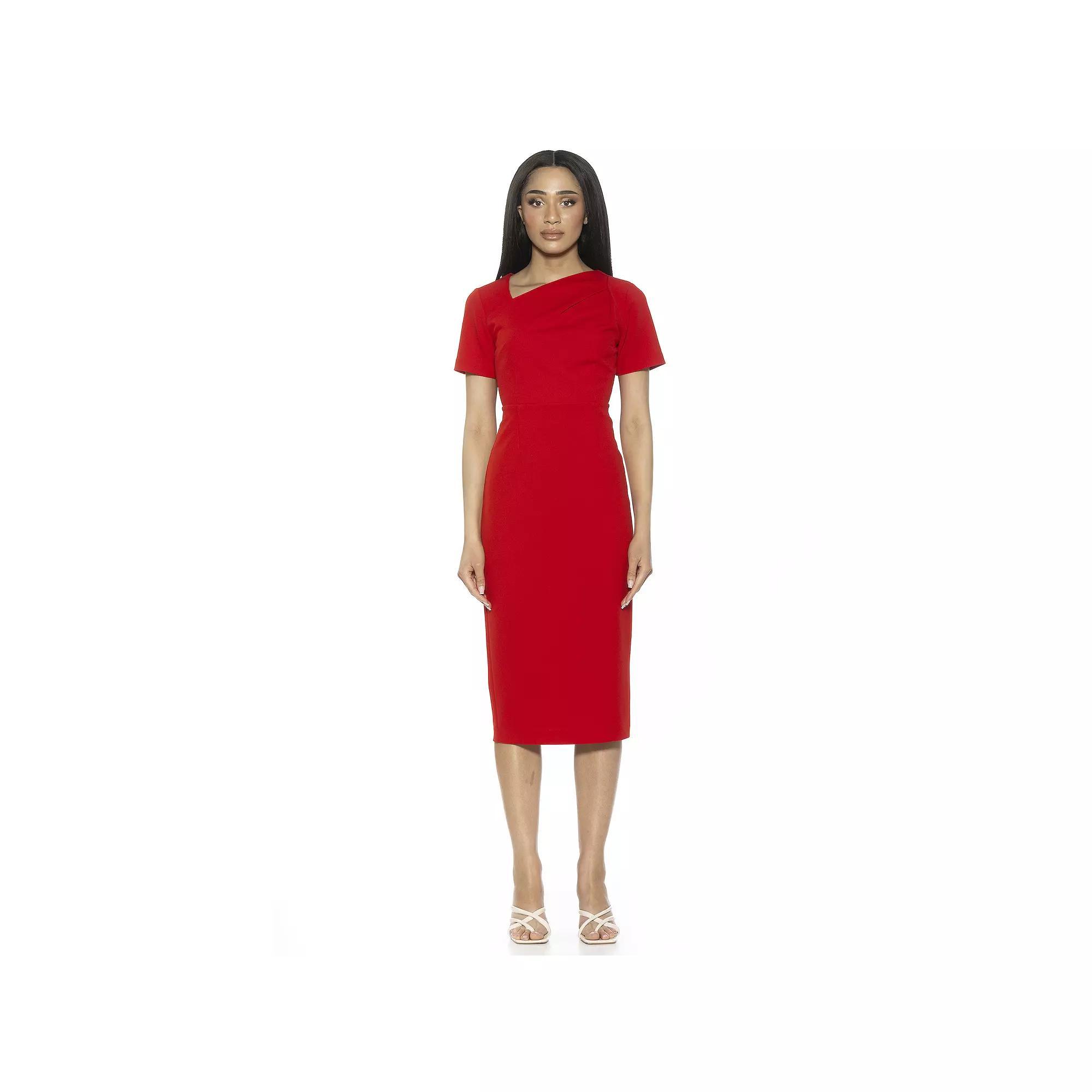 Women's ALEXIA ADMOR Angelica Asymmetric Short Sleeve Sheath Dress, Size: XL, Black Product Image