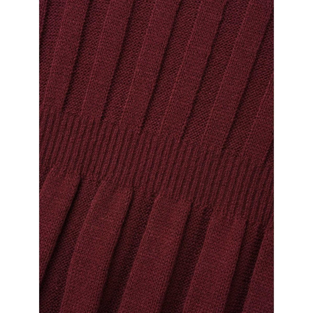 Plus Size Plain Cable Knit Pleated Texture Pullover Deepred Women Casual Bodycon Long Sleeve Round Neck Everyday Pullovers BloomChic 12/L Product Image