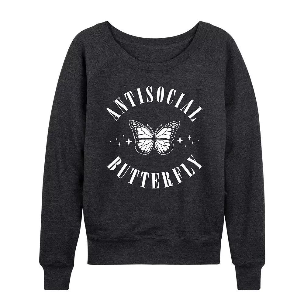 Womens Antisocial Butterfly Graphic Tee, Girls Heather Grey Product Image