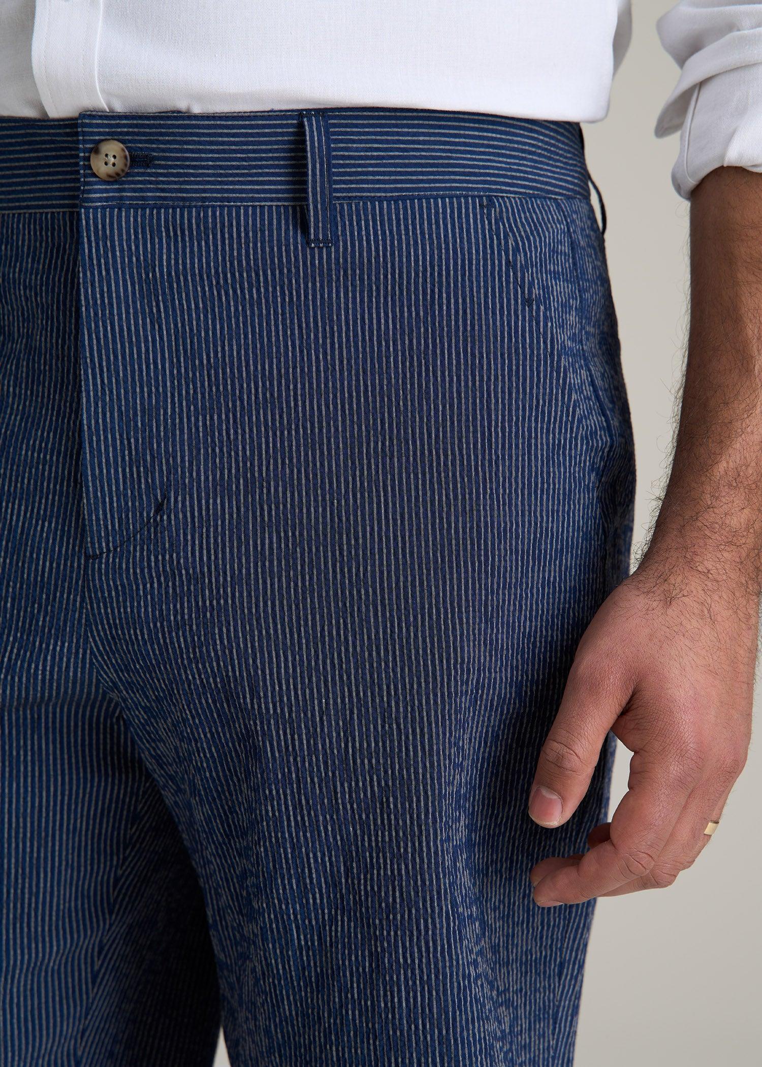 Seersucker Shorts for Tall Men in Navy and Off White Stripe Product Image