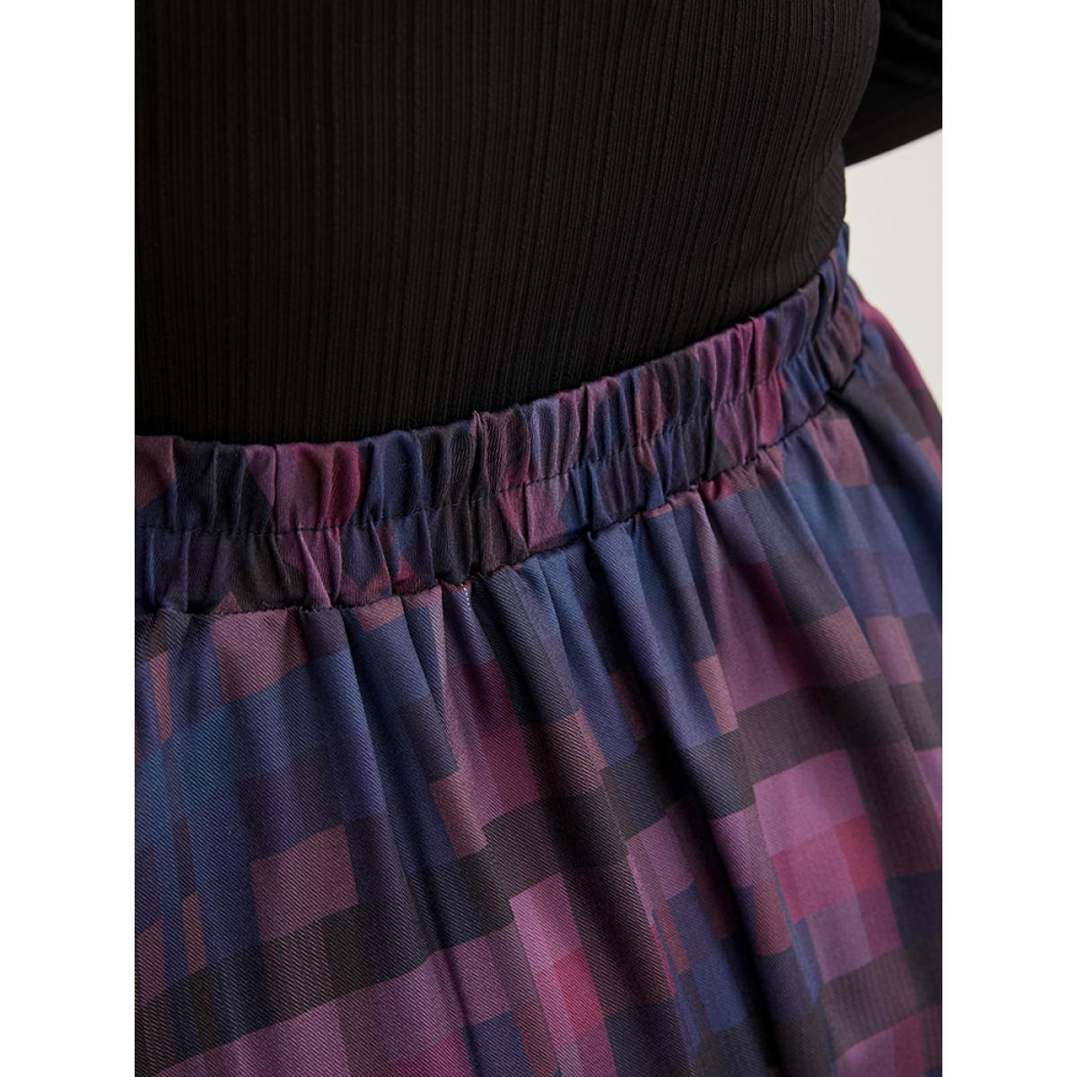 Plus Size Plaid Contrast Elastic Waist Pocket Skirt Women Multicolor Elegant Elastic Waist Loose No stretch Pocket Dailywear Skirts BloomChic 30/6X Product Image
