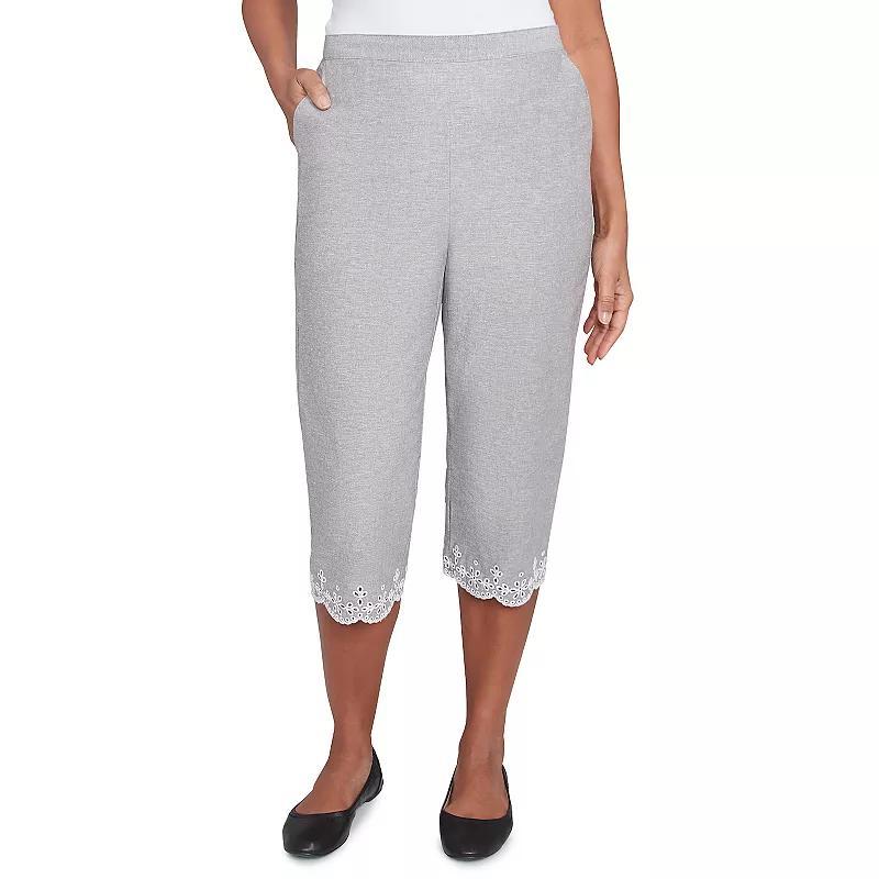 Women's Alfred Dunner Eyelet Embroidered Capri Pants, Size: 10, Gray Product Image