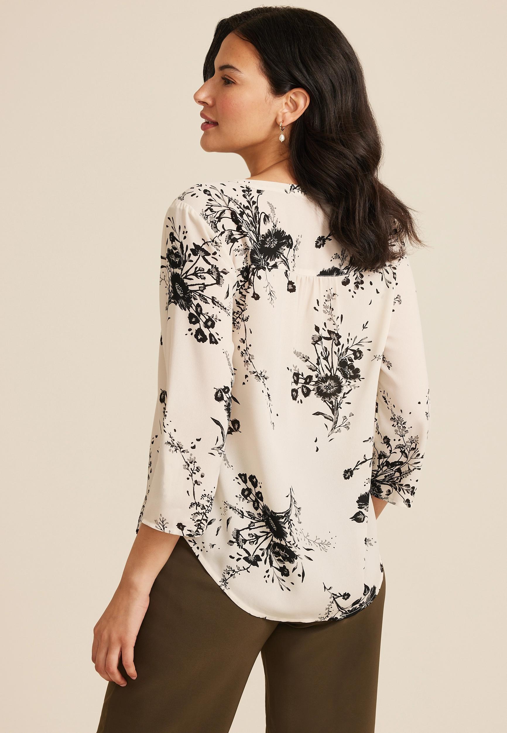 Maurices Womens XX Large Size Atwood 3/4 Sleeve Popover Blouse White Product Image