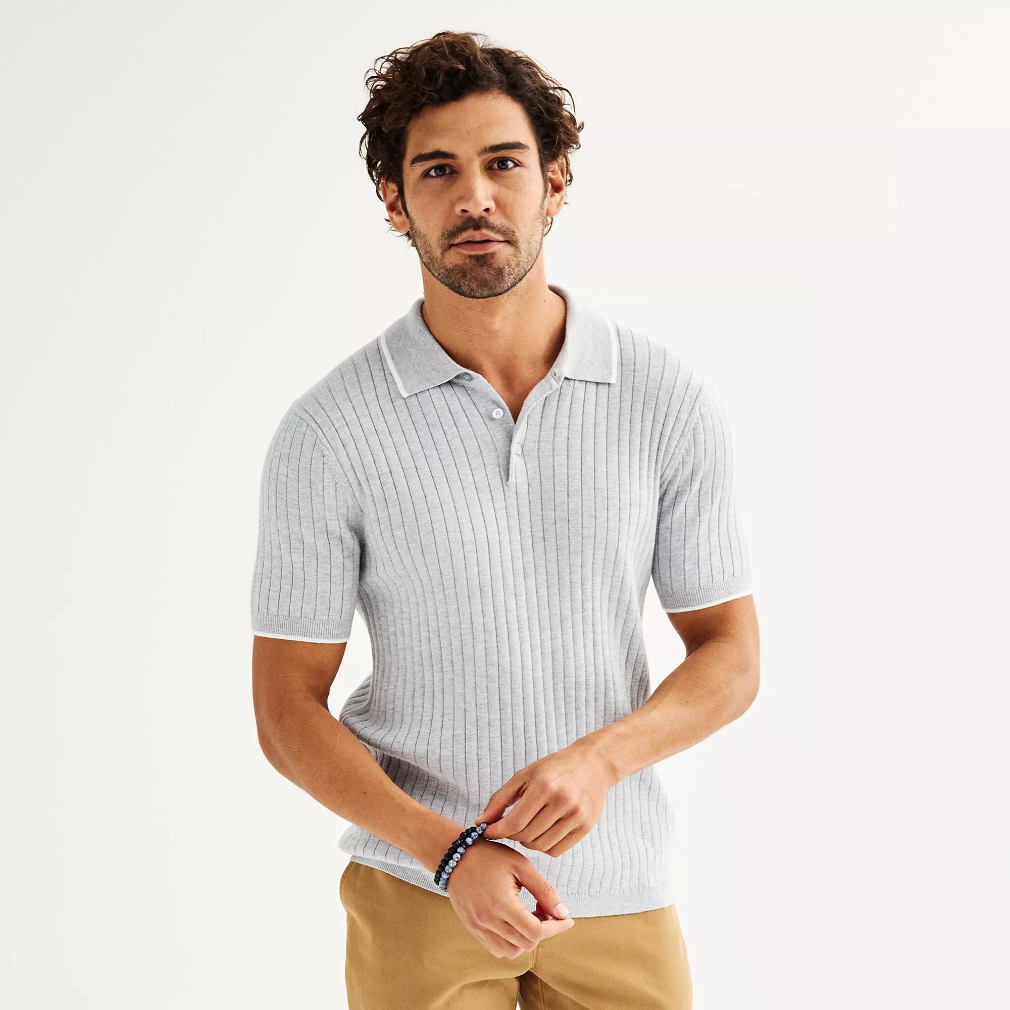 Men's Sonoma Goods For Life® Tipped Sweater Polo, Size: Large, Light Gray Product Image