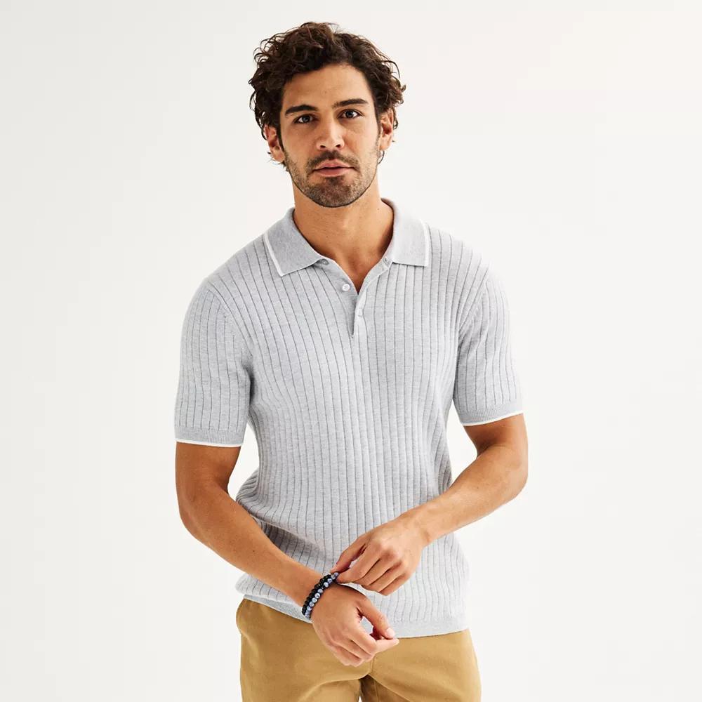 Men's Sonoma Goods For Life® Tipped Sweater Polo, Size: Large, Light Gray Product Image