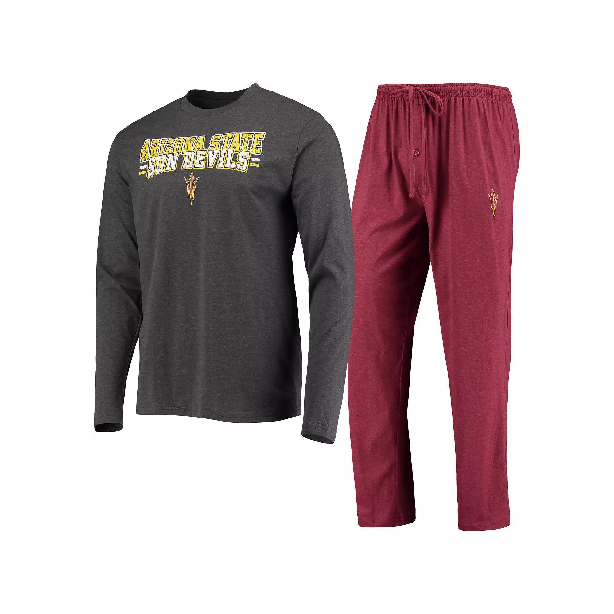 Men's Concepts Sport Maroon/Heathered Charcoal Arizona State Sun Devils Meter Long Sleeve T-Shirt & Pants Sleep Set, Size: Small Product Image