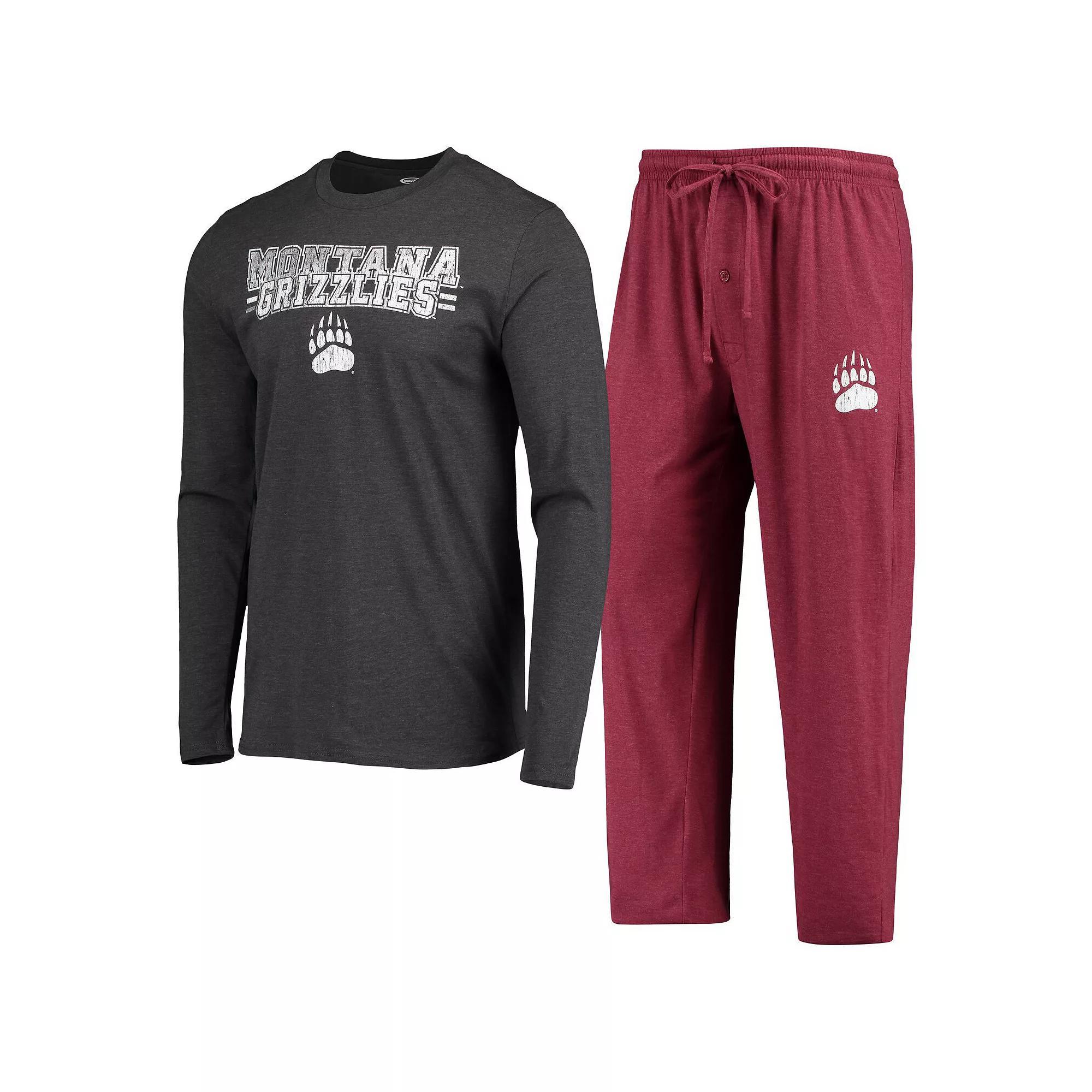 Men's Concepts Sport Maroon/Heathered Charcoal Montana Grizzlies Meter Long Sleeve T-Shirt & Pants Sleep Set, Size: Small, Mon Red Product Image