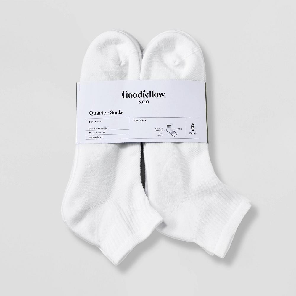 Men's Odor Resistant Quarter Socks 6pk - Goodfellow & Co™ 6-12: Arch Support, Reinforced Heel & Toe Product Image