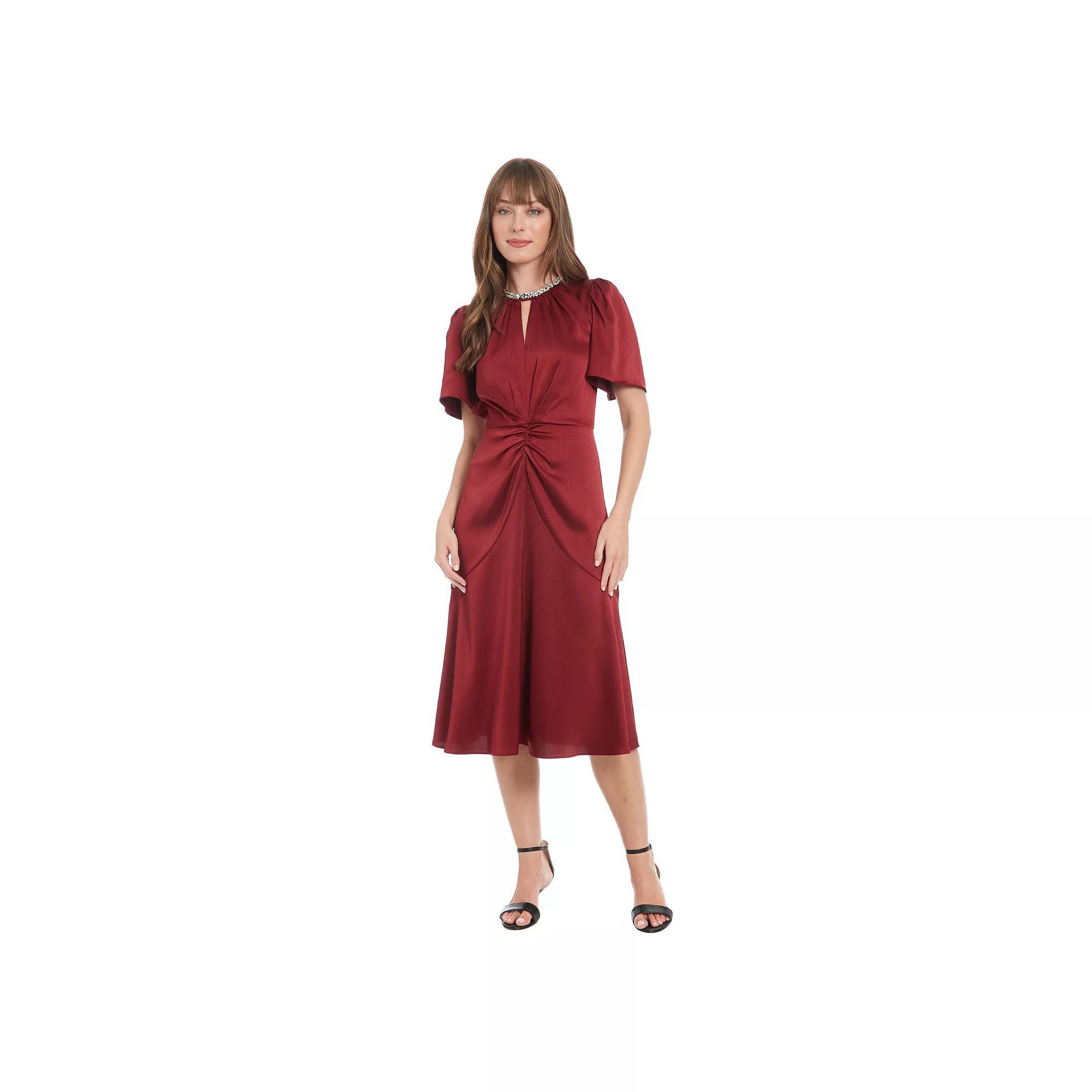 Women's London Times Short Sleeve Embellished Collar Dress, Size: 16, Red Product Image