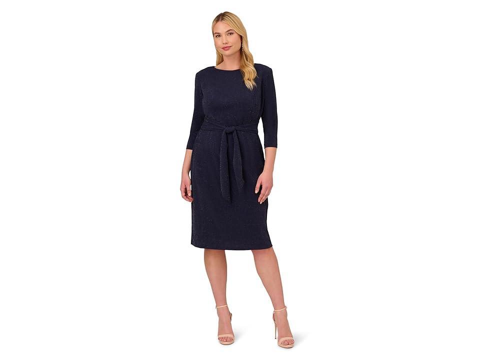 Adrianna Papell 3/4 Sleeve Metallic Knit Tie Front Sheath Dress (Hunter) Women's Dress Product Image