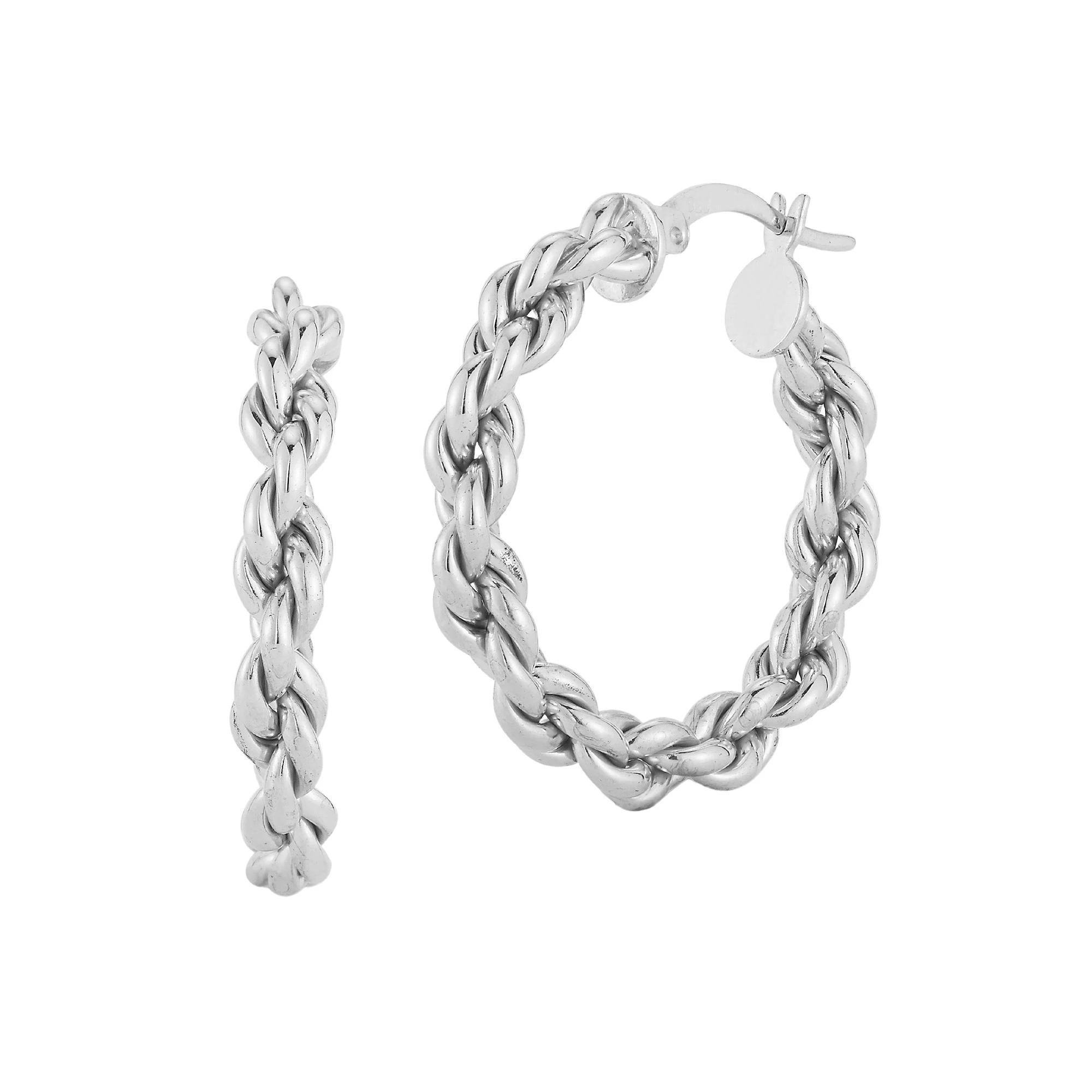Sunkissed Sterling Rope Chain Hoop Earrings, Women's, Silver Tone Product Image