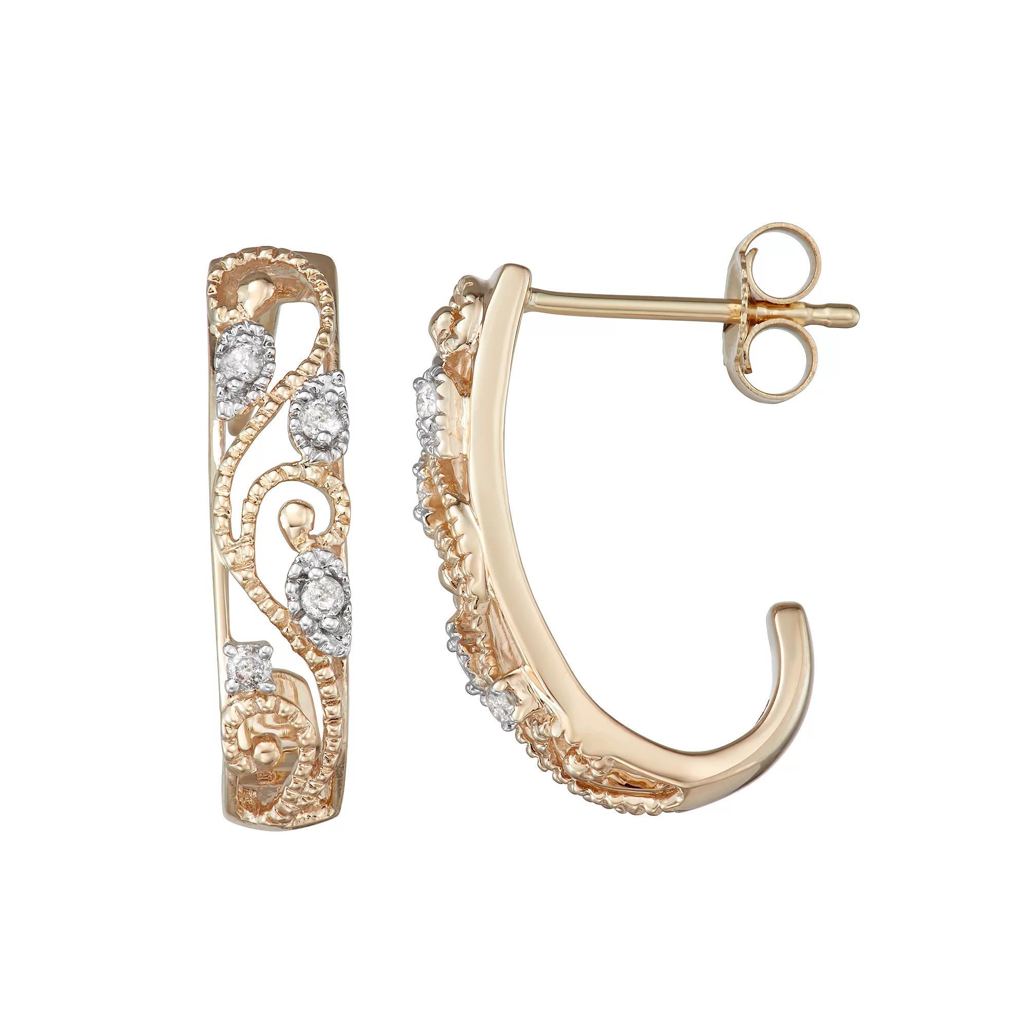 10k Gold 1/10 Carat T.W. Diamond J Hoop Earrings, Women's, Yellow Product Image