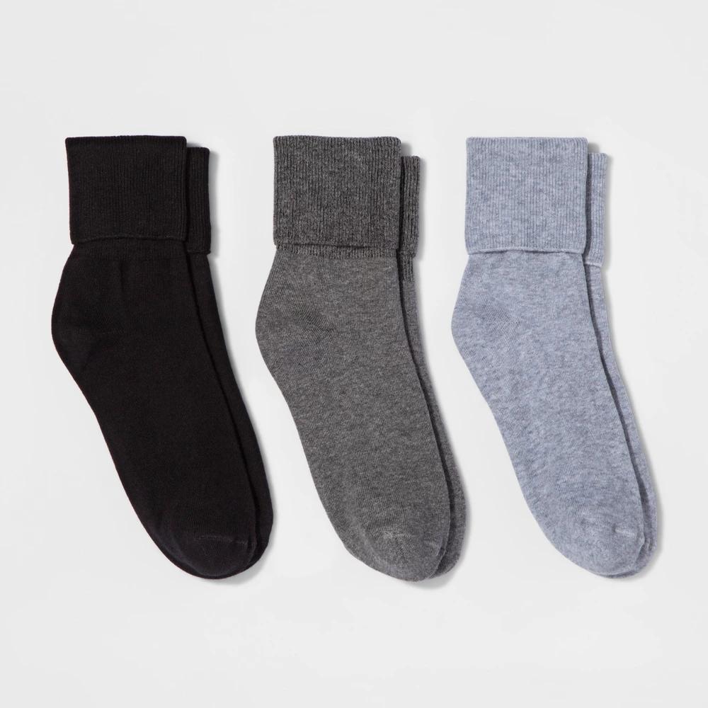 Women's Mary Jane Fold Over Cuff 3pk Crew Socks - A New Day™ 4-10 Product Image