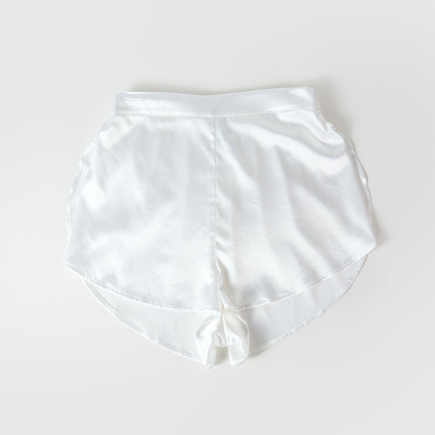 Pearl White Pure Mulberry Silk Petal Camisole Top | Mid-Waist Shorts | Silk Charmeuse Lingerie | Bridesmaid Gift Pj Set | Soar Collection Product Image
