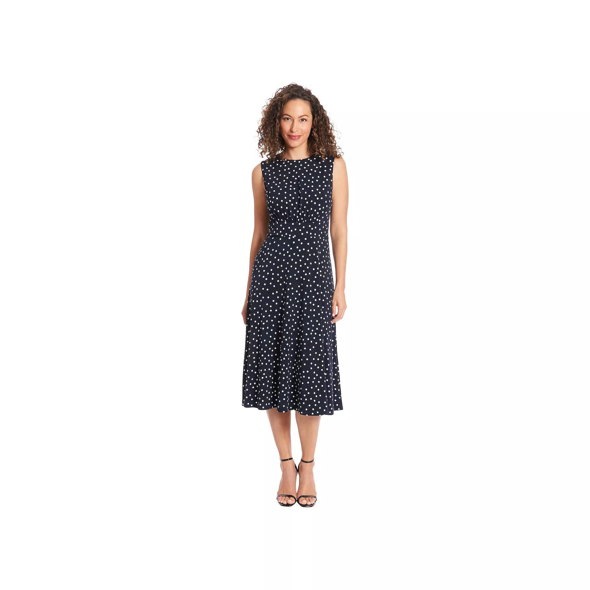 Women's London Times Dot Sleeveless Inset Waist Dress, Size: 4, Navy White Dot Product Image