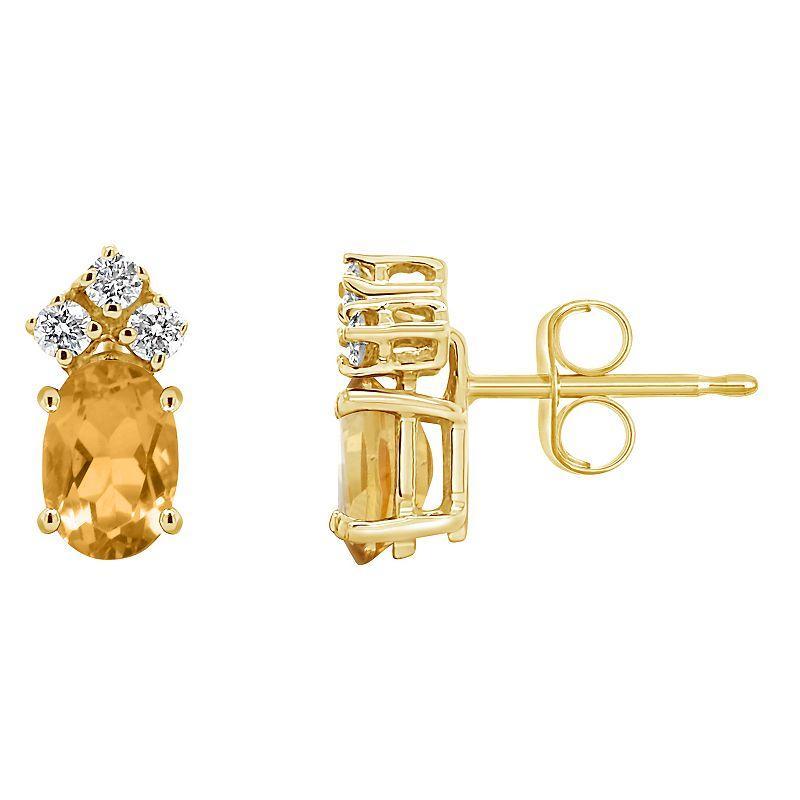 Celebration Gems 14k Gold Oval Citrine & 1/8 Carat T.W. Diamond Stud Earrings, Womens Product Image