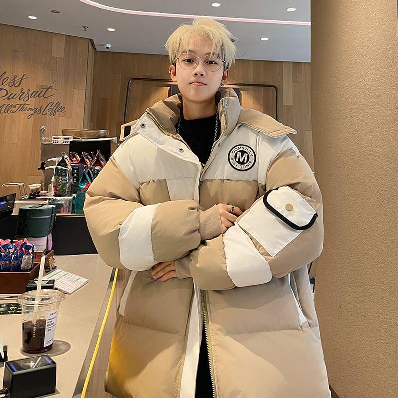 Hooded Stand Collar Two Tone Puffer Coat Product Image