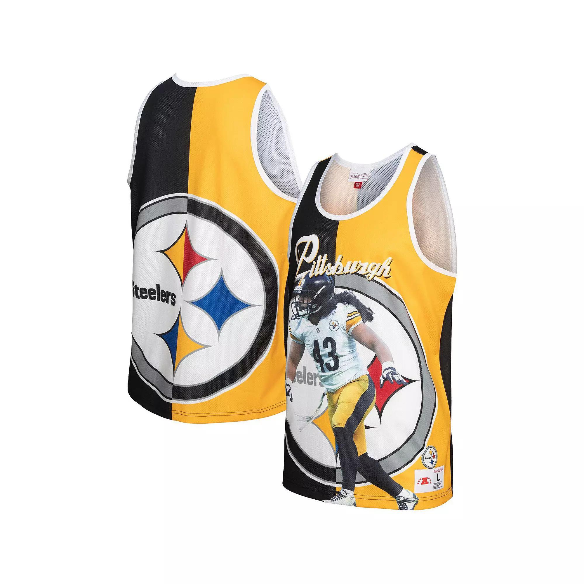 Mens Mitchell & Ness Troy Polamalu /Gold Pittsburgh Steelers Retired Player Graphic Tank Top Product Image