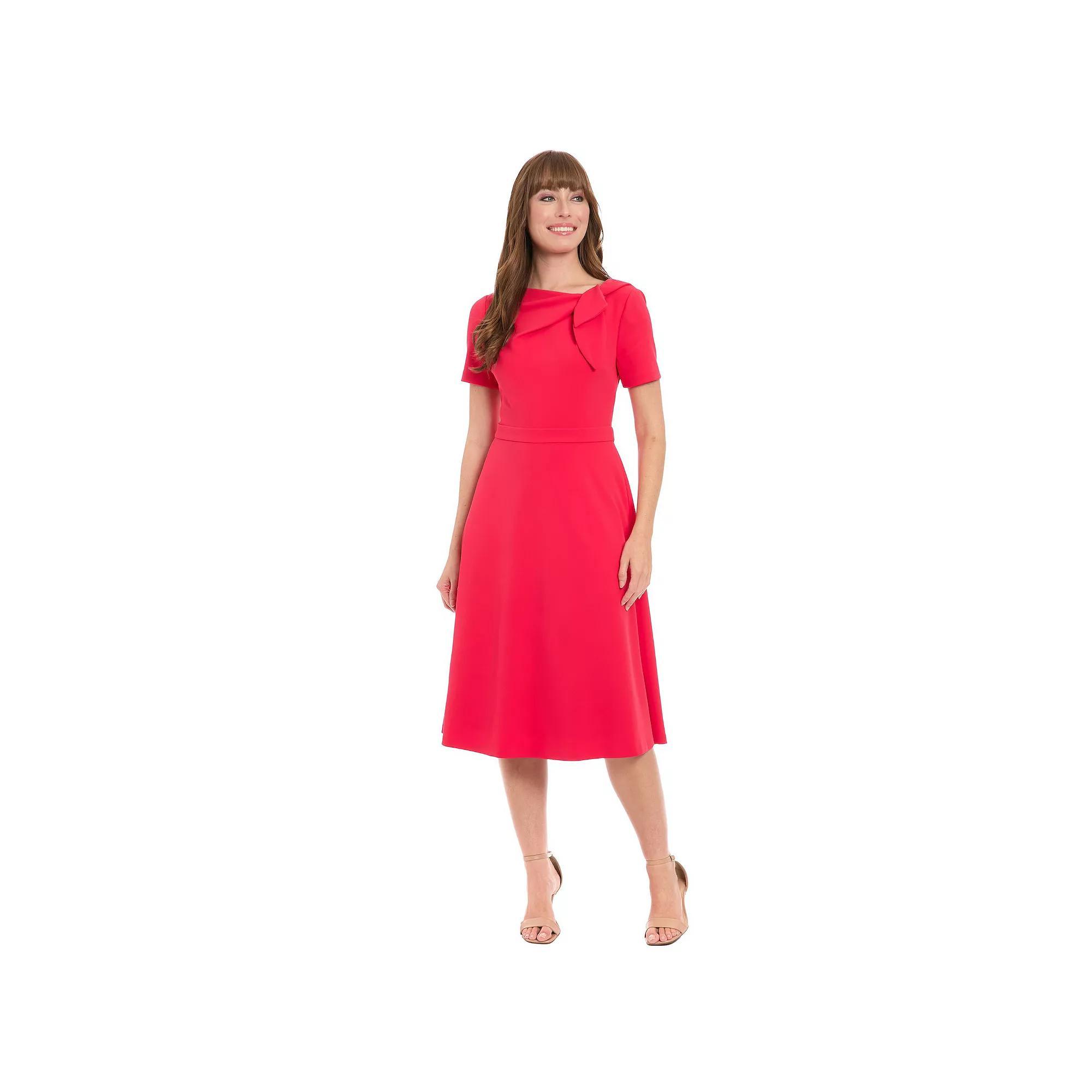 Women's London Times Tie-Neck Fit and Flare Dress, Size: 12, Pink Red Product Image