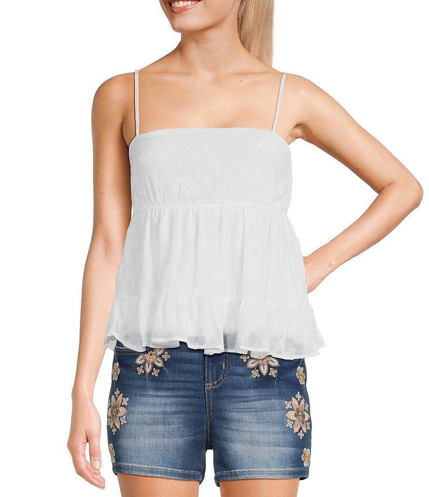 Honey & Sparkle Floral Jacquard Babydoll Tank Top Product Image