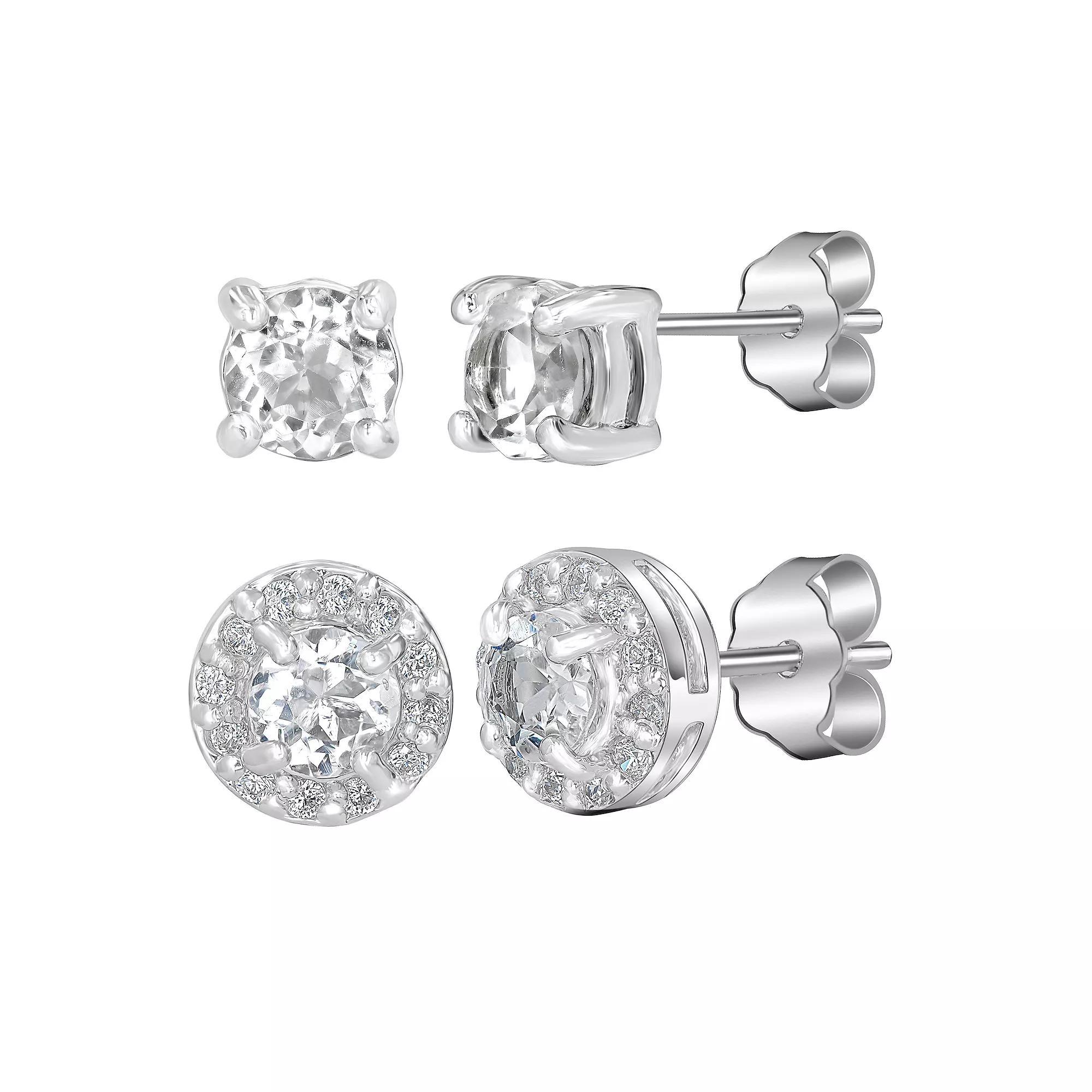 Gemistry Sterling Silver Round White Topaz & Topaz Earring Trio Set, Women's, Purple Blue Topaz Product Image