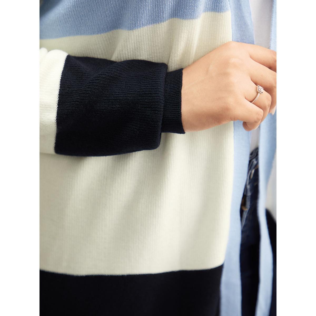 Plus Size Supersoft Essentials Colorblock Contrast Open Front Cardigan Blue Women Casual Loose Long Sleeve Everyday Cardigans BloomChic 28/5X Product Image